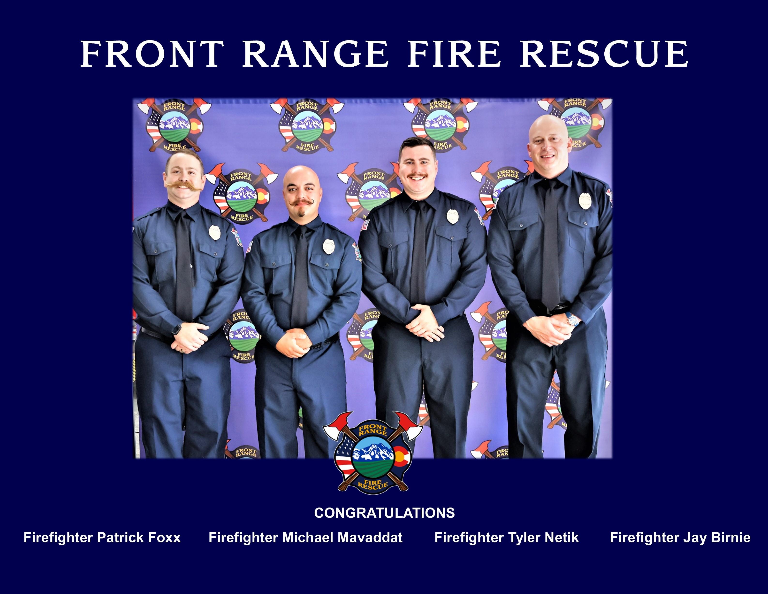 Four Firefighters at Graduation including Patrick Foxx, Michael Mavaddat, Tyler Netik and Jay Birnie
