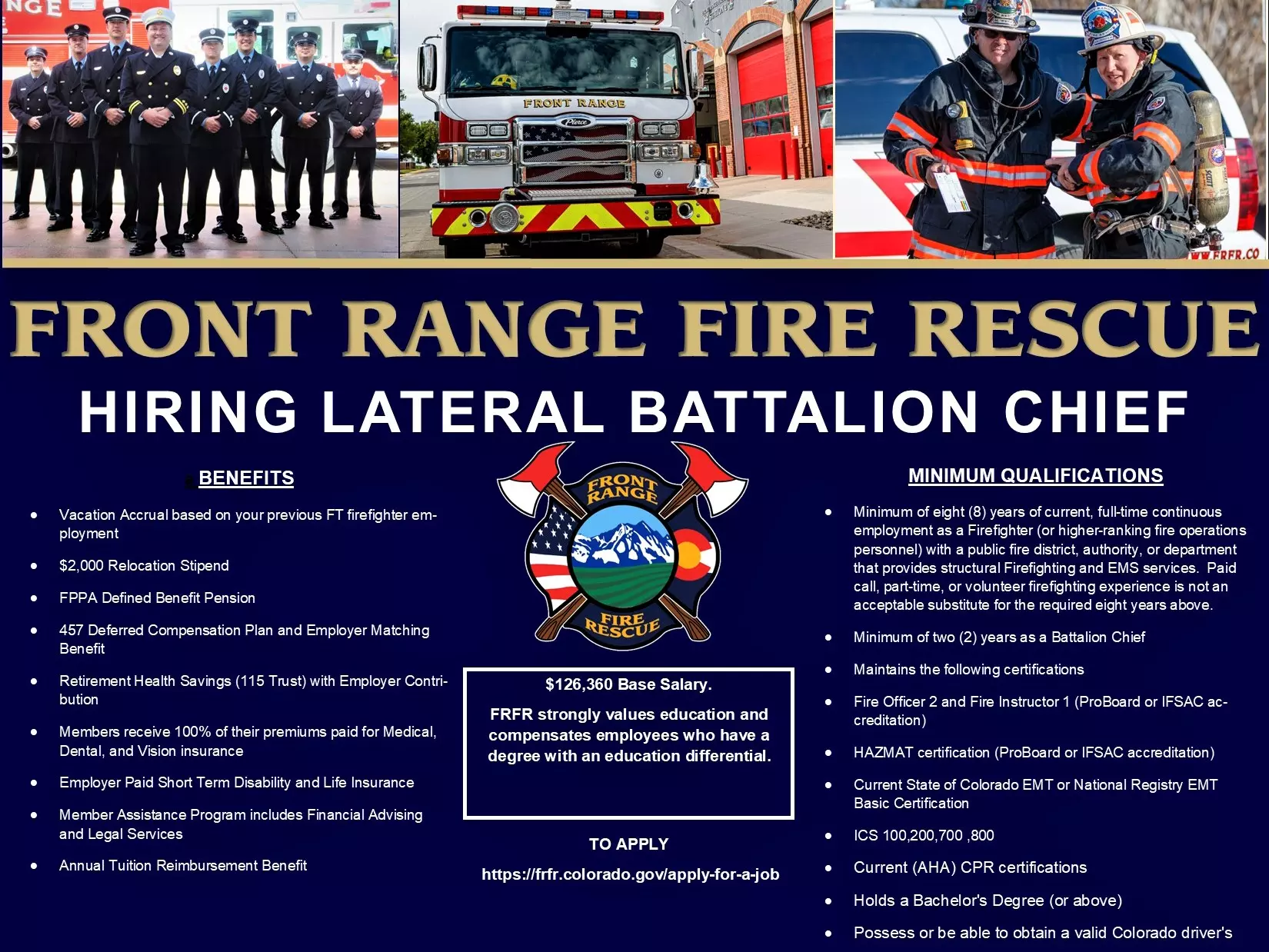 Ad for Battalion Chief with text and pictures of the department