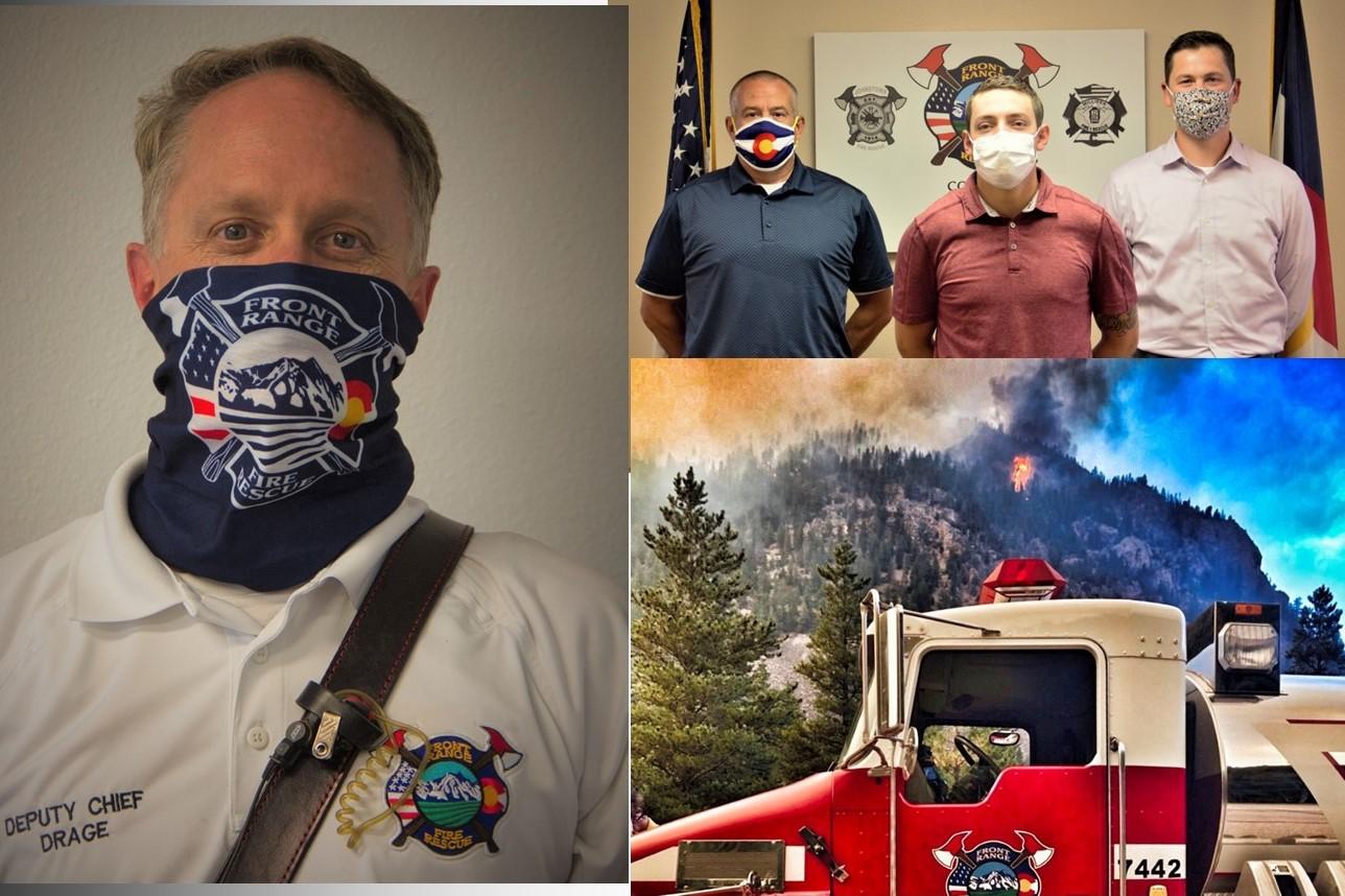 Fire Chief Wearing a Mask, Firefighters wearing a mask and a fire in the mountains